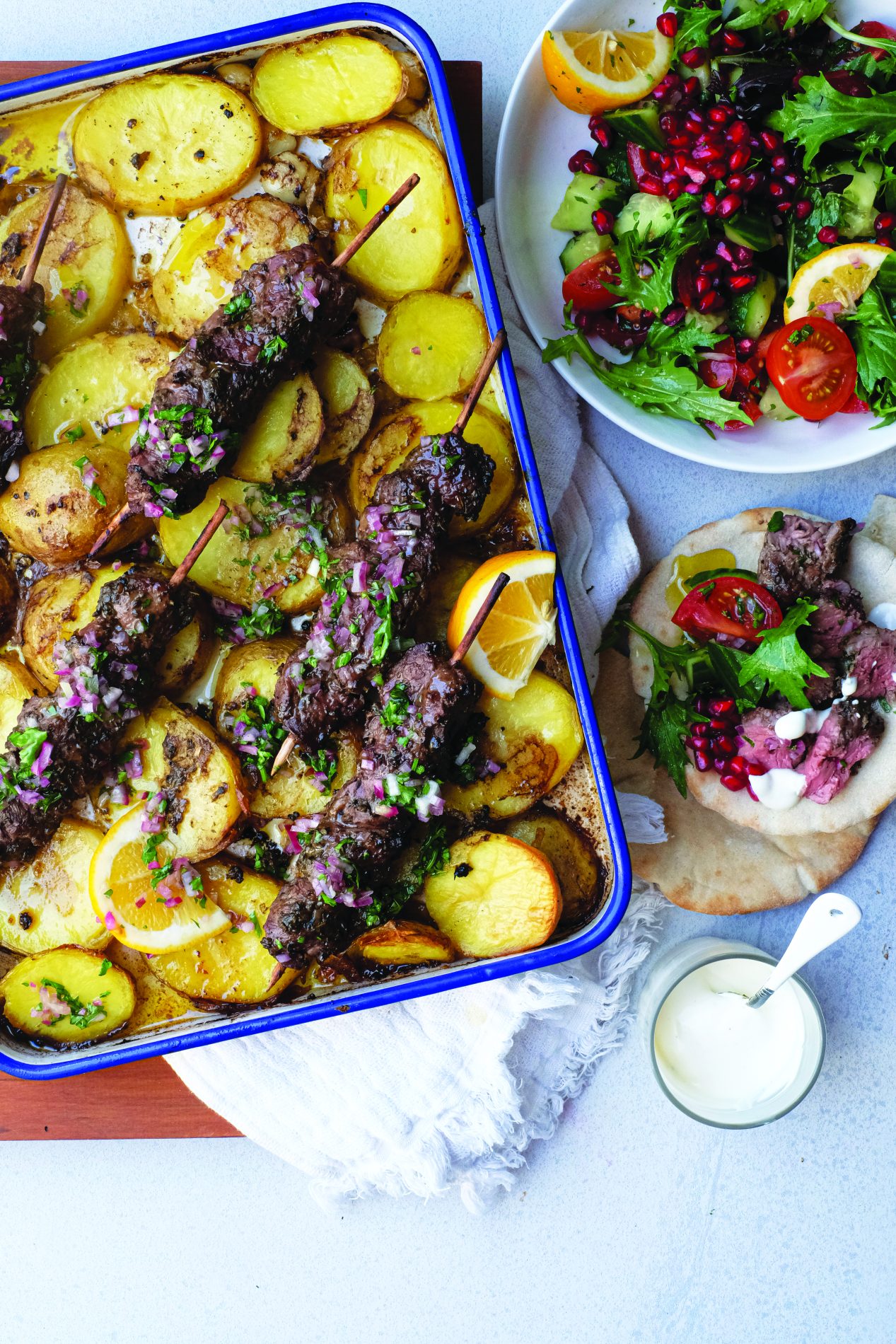 Tray Roasted Greek Kebabs – With Twice Cooked Potatoes